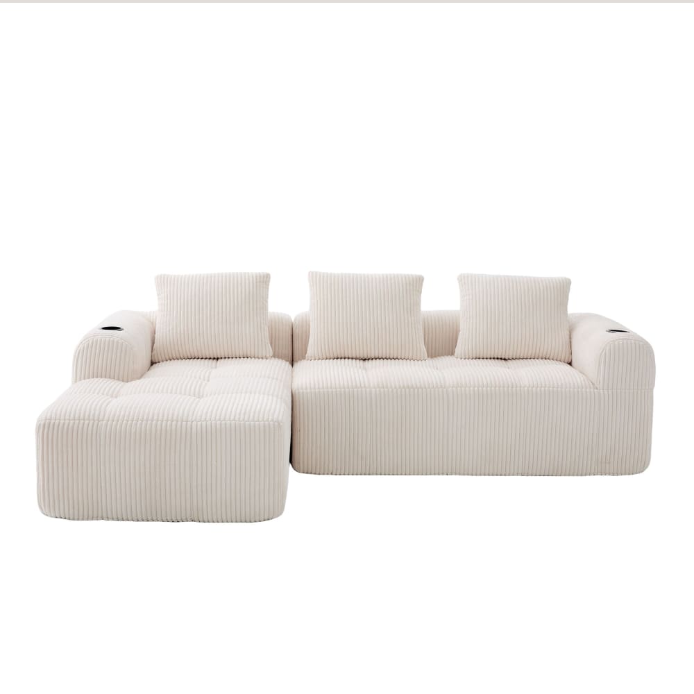 Canapé Modulable en Velours Côtelé Beige – Système DIY Combinable