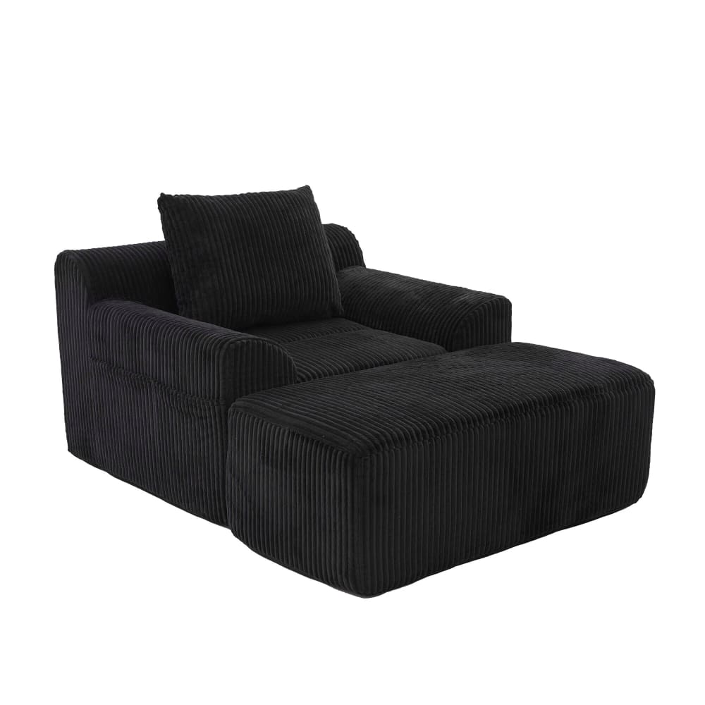 Fauteuil relax en velours côtelé noir avec ottoman