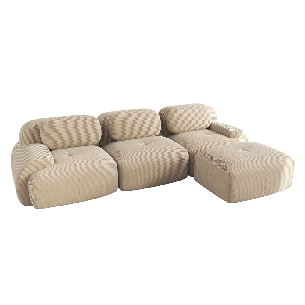Canapé modulable 4 pièces en velours côtelé beige, grand confort