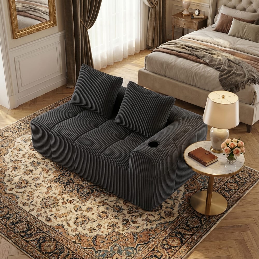 Fauteuil modulable en velours côtelé gris avec porte-gobelet