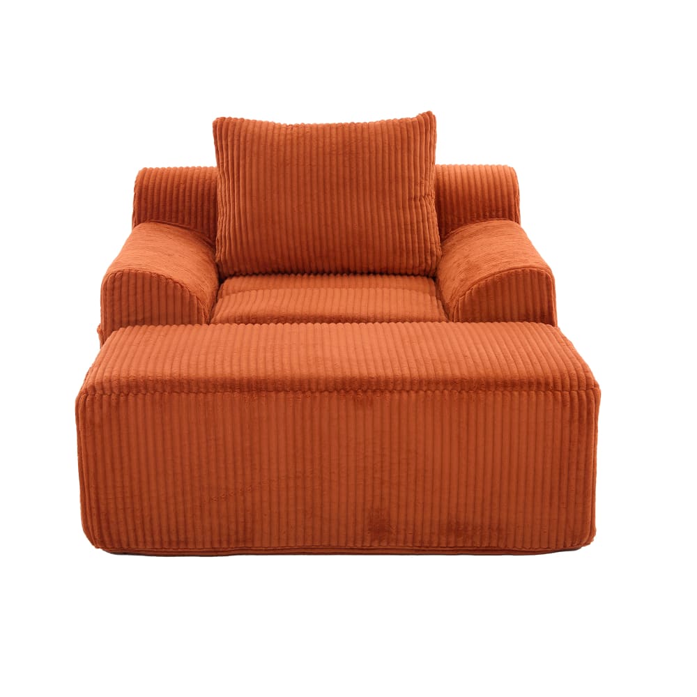 Fauteuil lounge en velours - pouf orange
