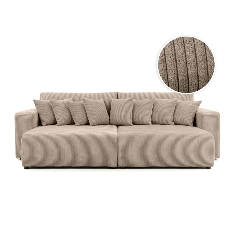 Canapé droit  4 places avec double méridienne en velours côtelé taupe