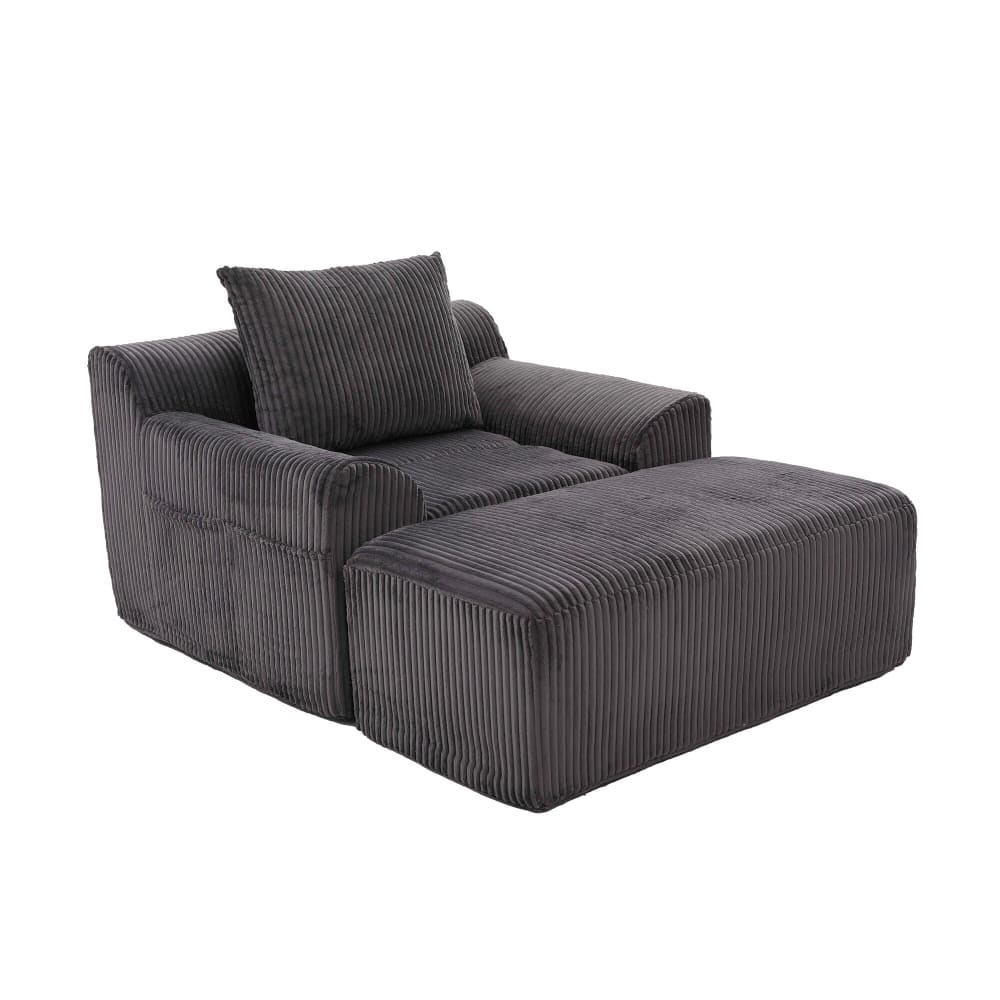 Fauteuil relax avec ottoman en velours côtelé gris