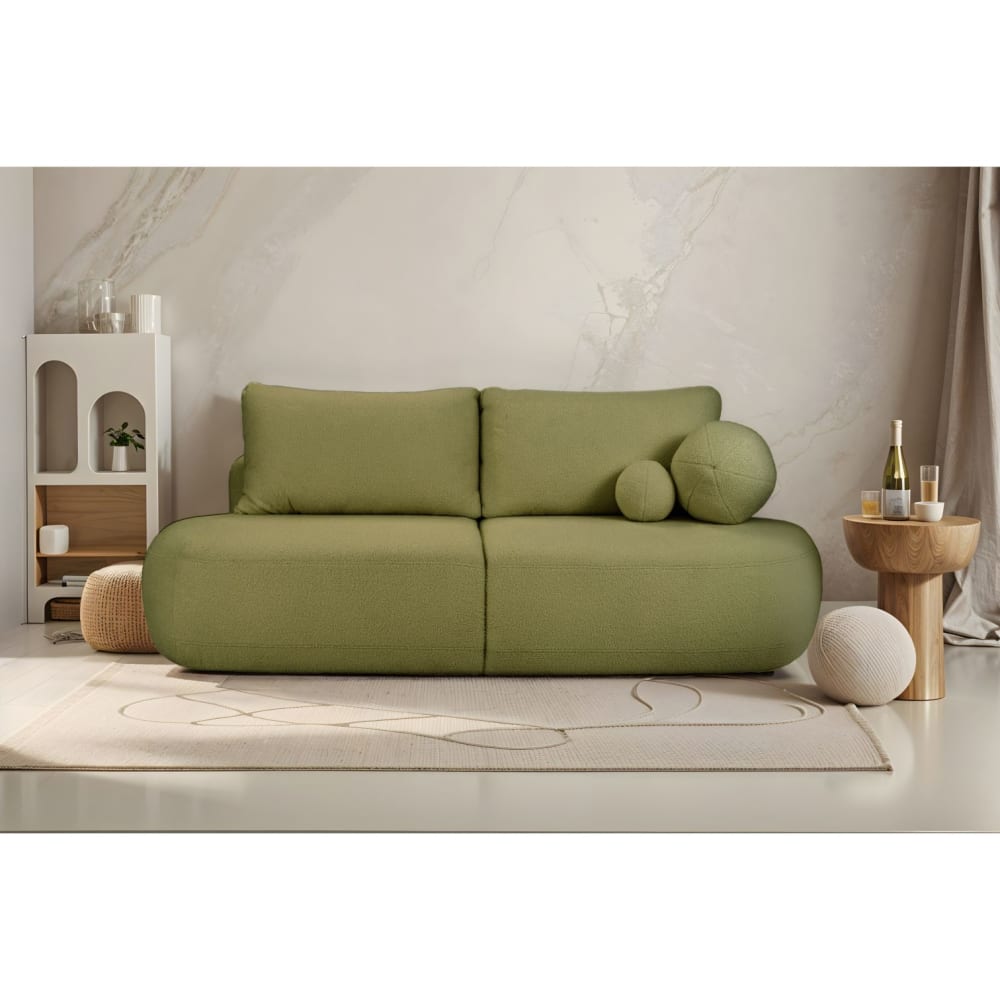 Canapé convertible fabio 4 places en tissu bouclette - vert kaki
