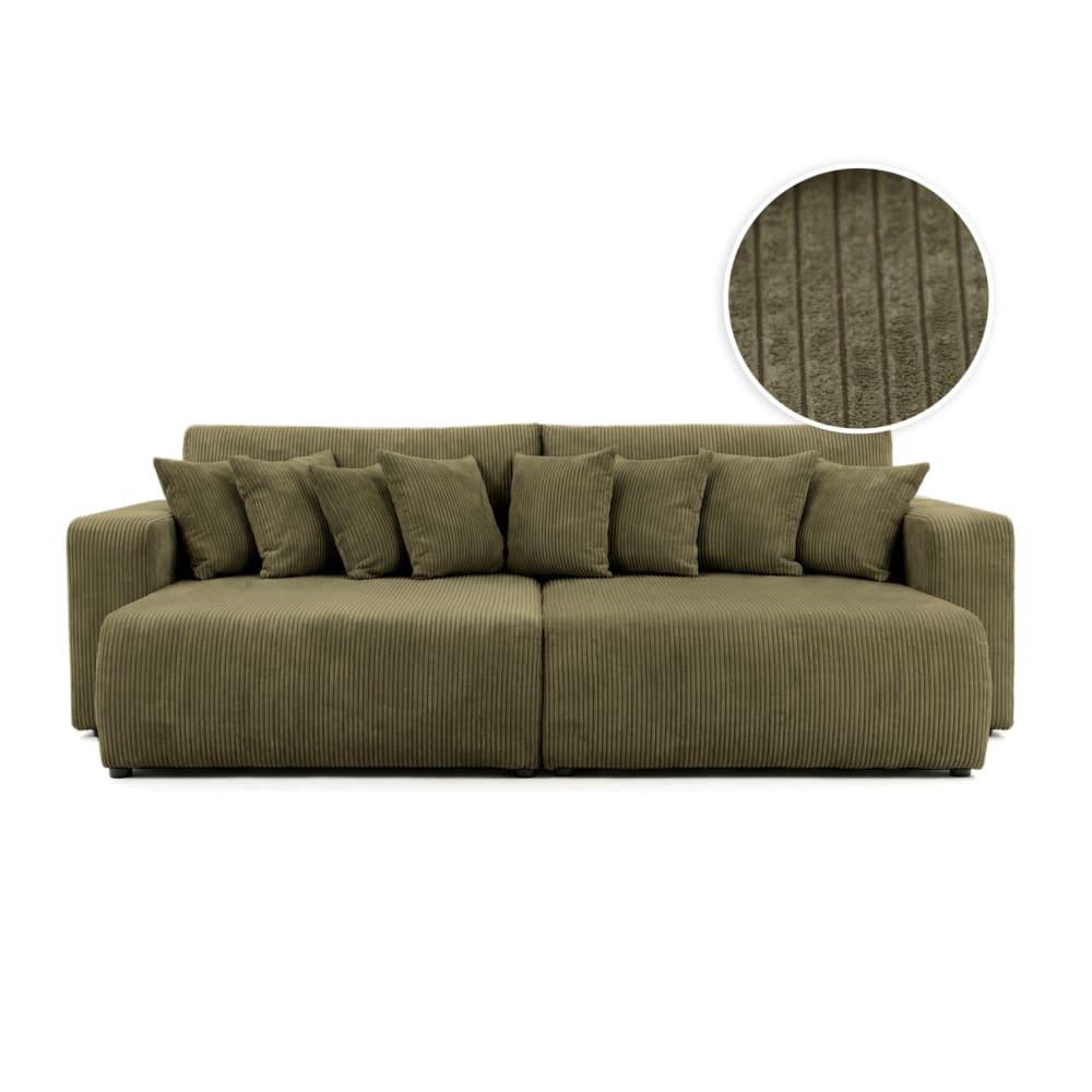 Canapé droit  4 places avec double méridienne en velours côtelé vert