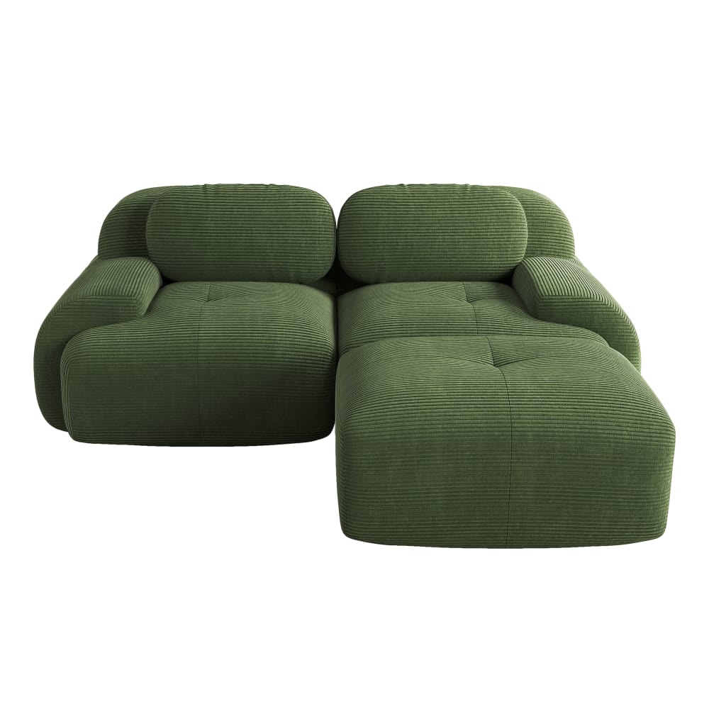 Canapé modulable vert en velours côtelé – dossier ovale & assise large