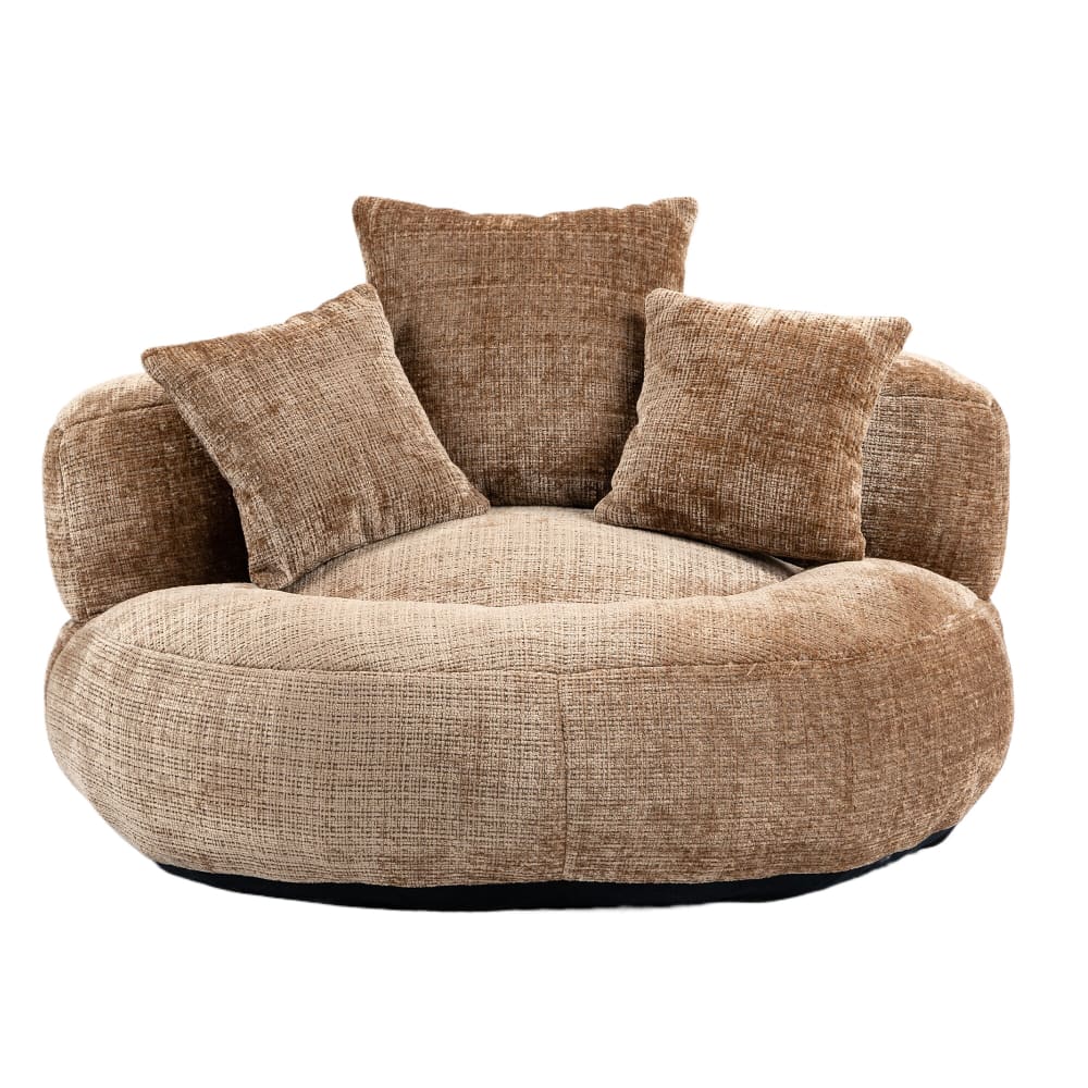 Fauteuil rond lounge en tissu chenille avec coussins