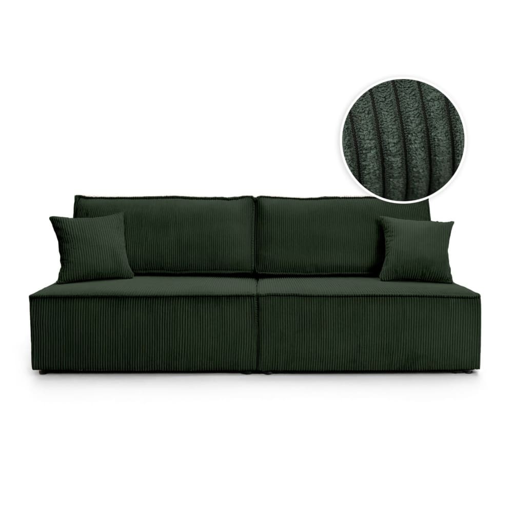 Canapé convertible 3 places sans accoudoirs velours côtelé vert foncé