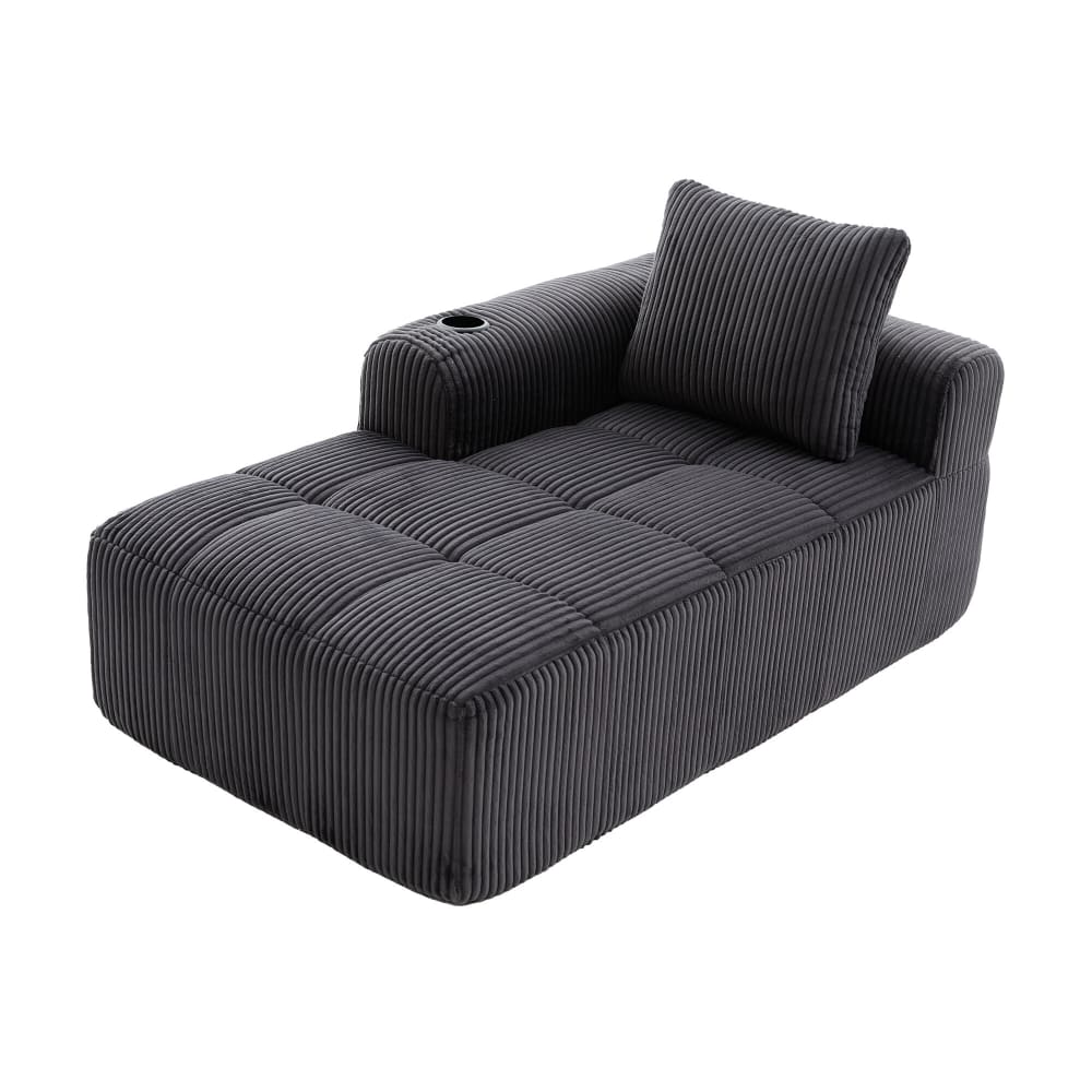 Canapé modulable velours côtelé gris foncé avec accoudoir et coussins