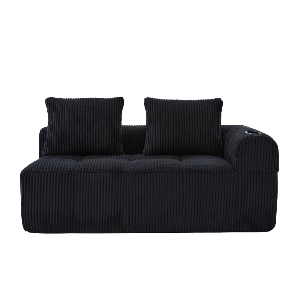 Canapé 2 places modulable en velours côtelé noir avec accoudoir