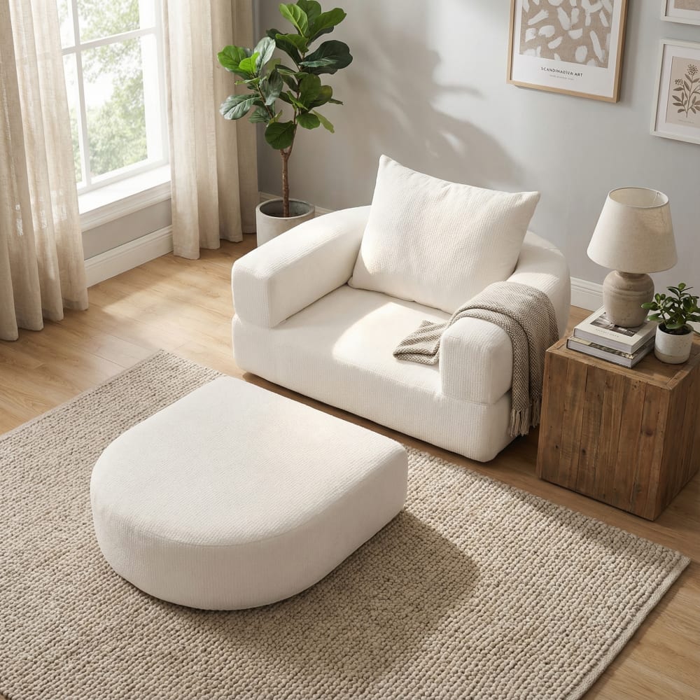 Urban Meuble Verwandlungssessel mit Stofffußstütze und Klappbett, Beige style modern BEIGE STOFF Kinder
