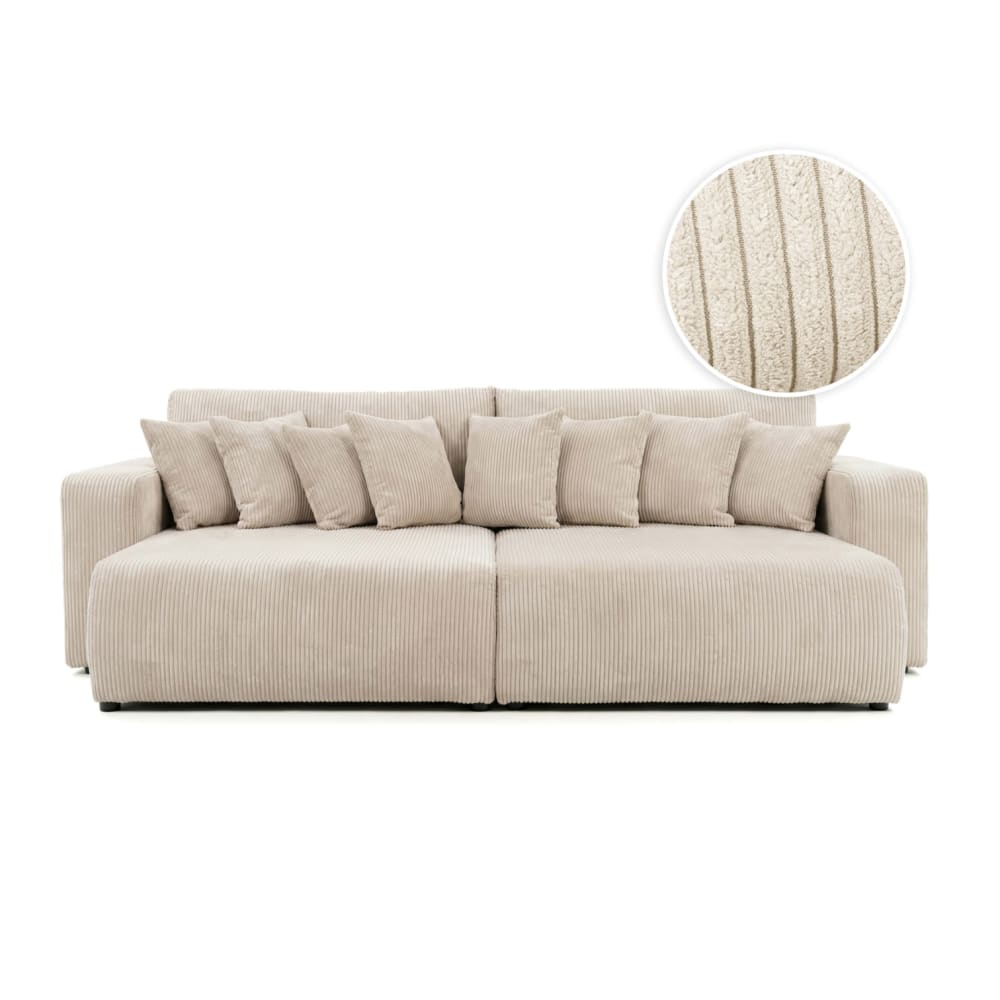 Canapé droit  4 places avec double méridienne en velours côtelé beige