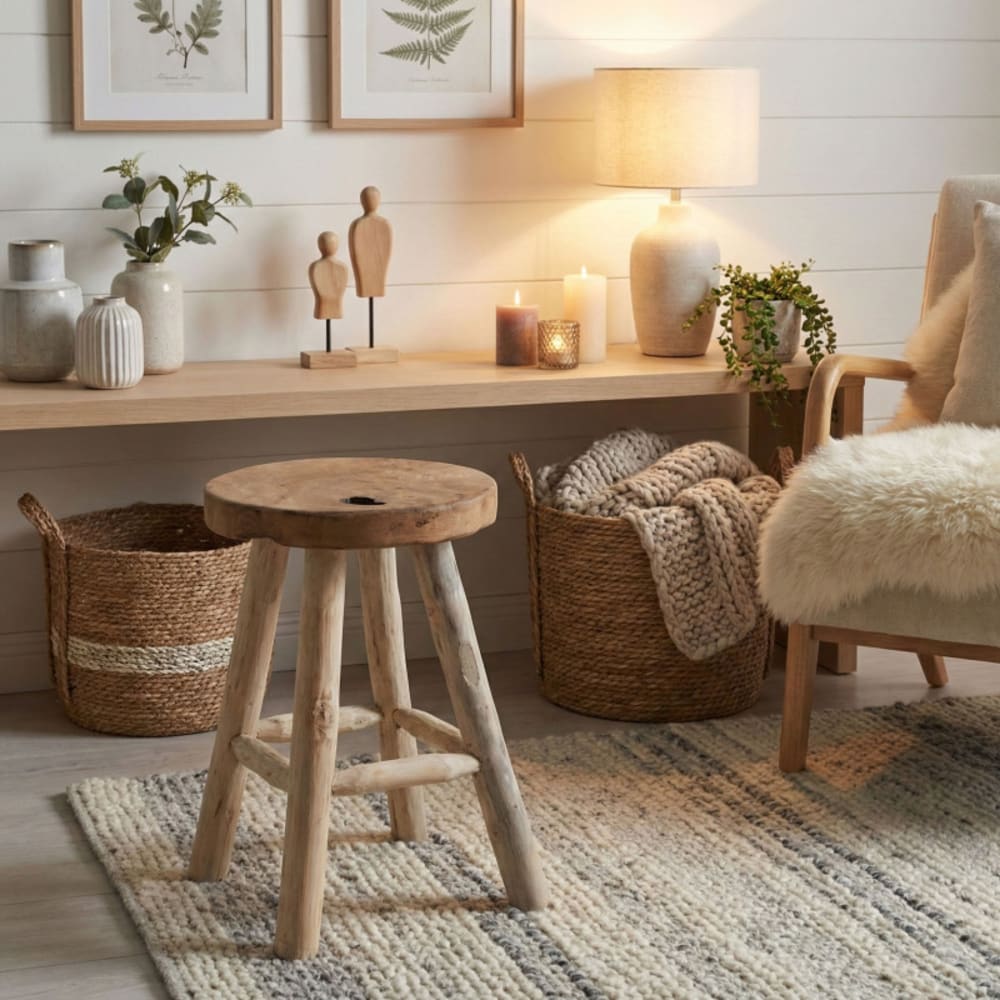 Tabouret en teck massif recyclé ø30 cm