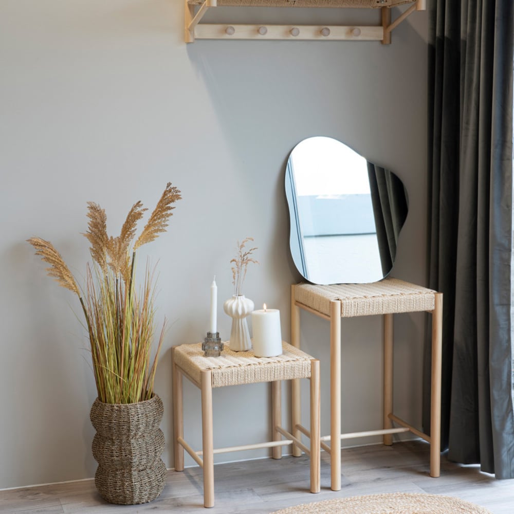 Tabouret avec assise en osier naturel et bois naturel 42x42 cm