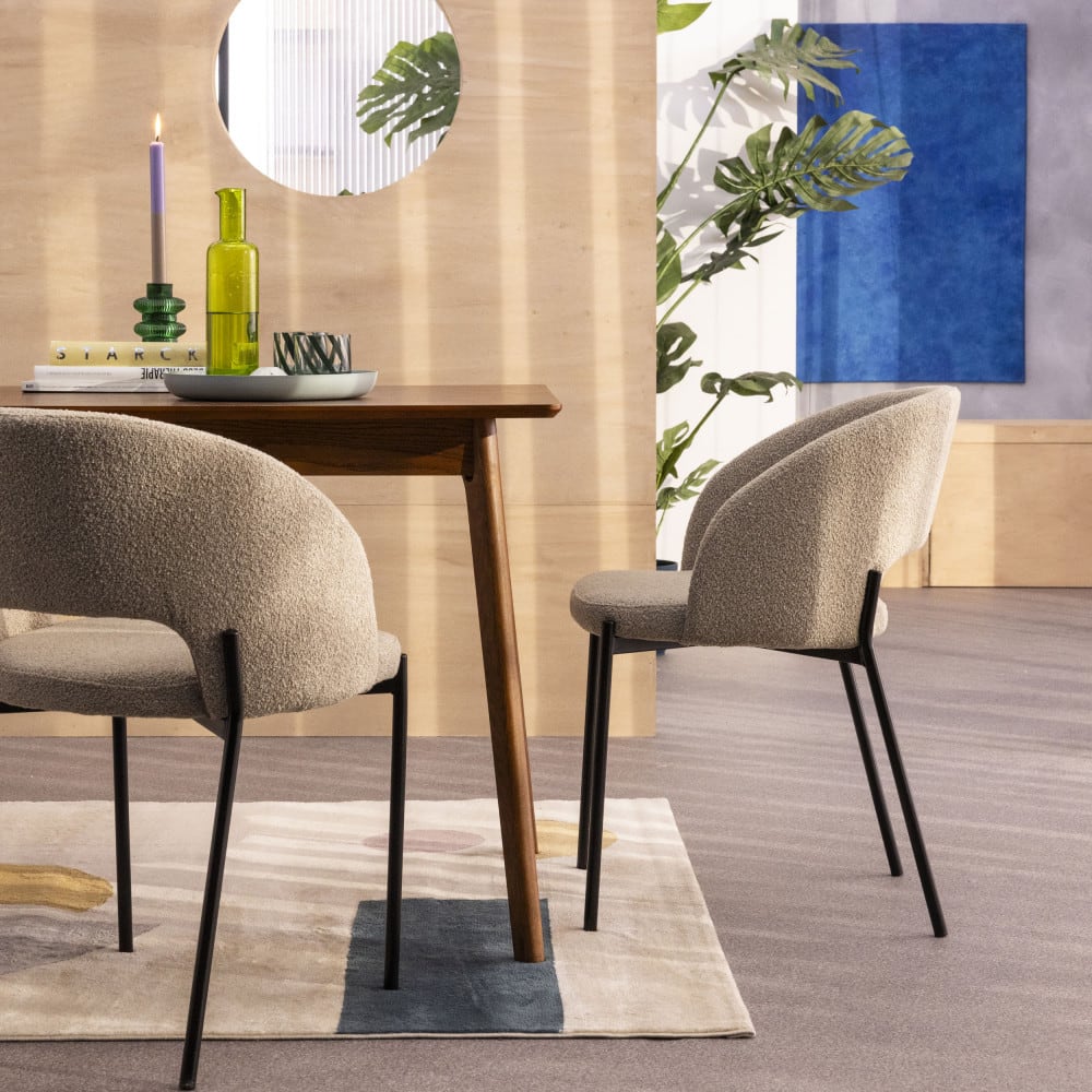 Lot de 2 chaises en tissu bouclette et métal - Beige chiné