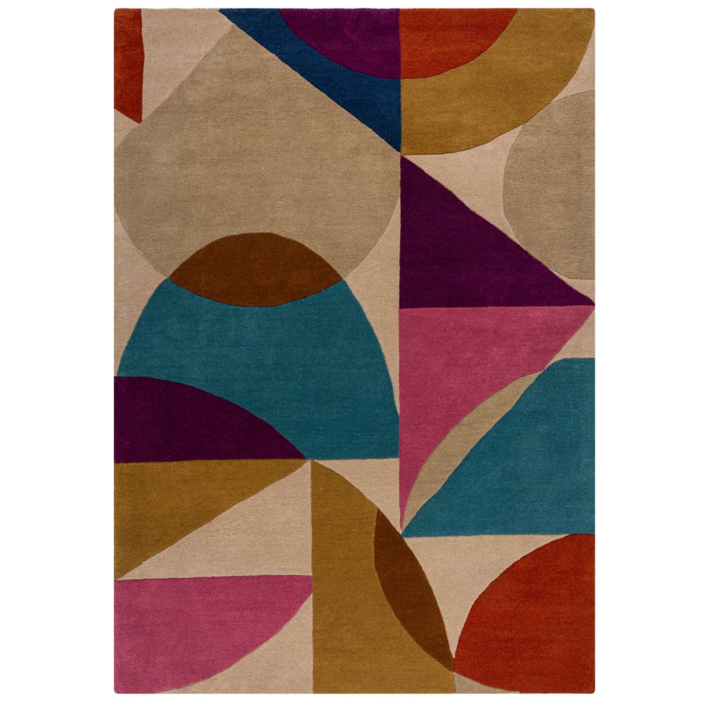 Tapis en laine beige, rose, violette, bleue et terracotta 120x170cm
