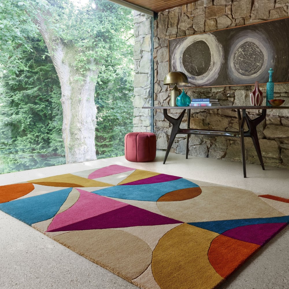 Tapis en laine beige, rose, violette, bleue et terracotta 120x170cm — vue 3