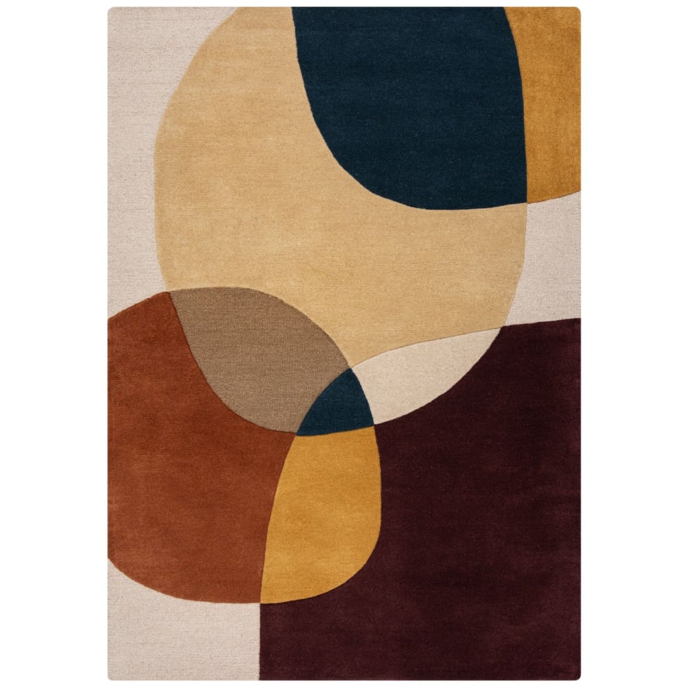 Tapis en laine bordeaux, jaune, beige, bleue et marron 160x230cm