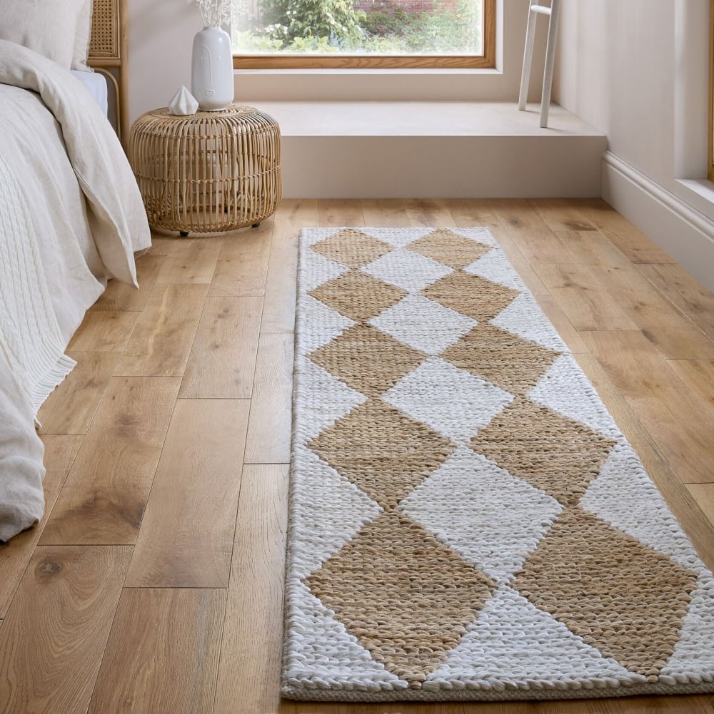 Tapis de couloir en jute marron et blanc 80x230cm