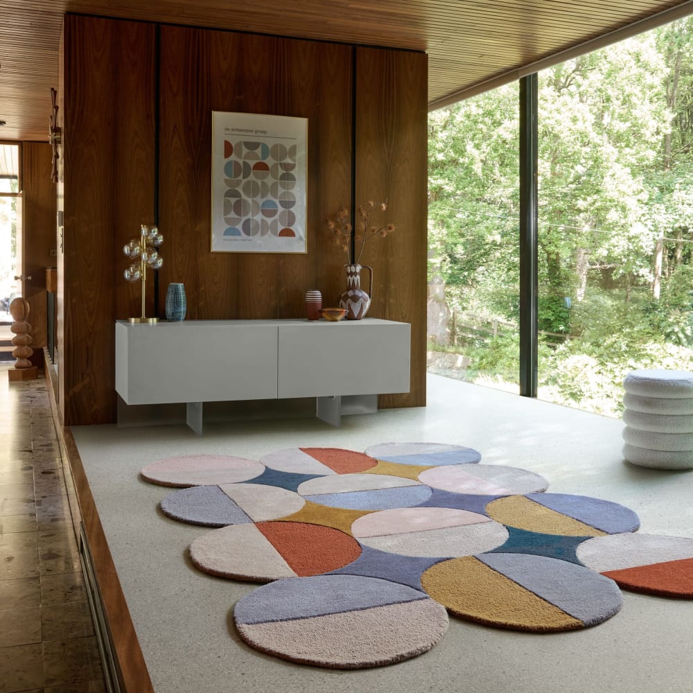 Tapis en laine bleue, jaune, terracotta et beige 200x290cm — vue 3