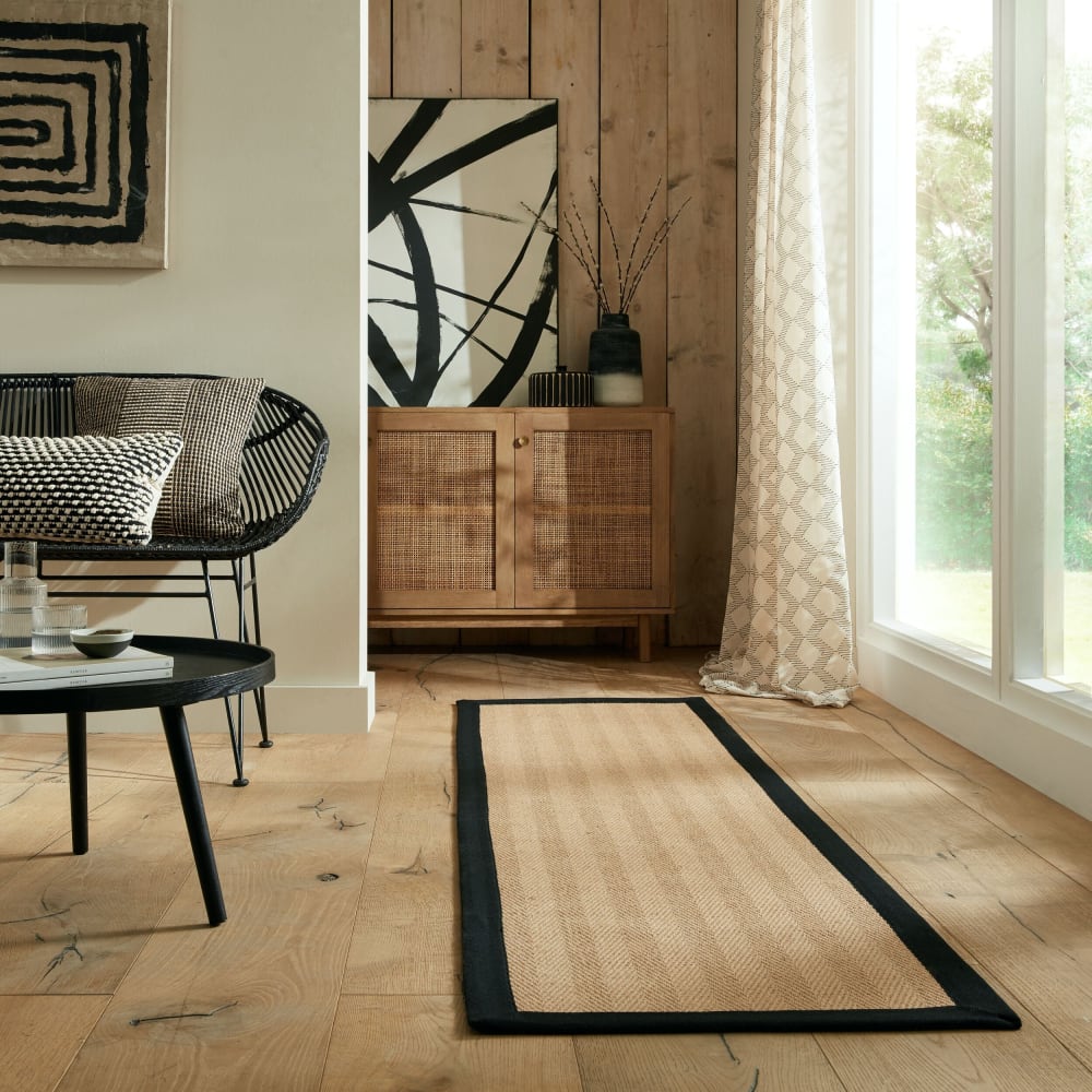 Tapis de couloir en jute à bordures, marron et noir 60x800cm