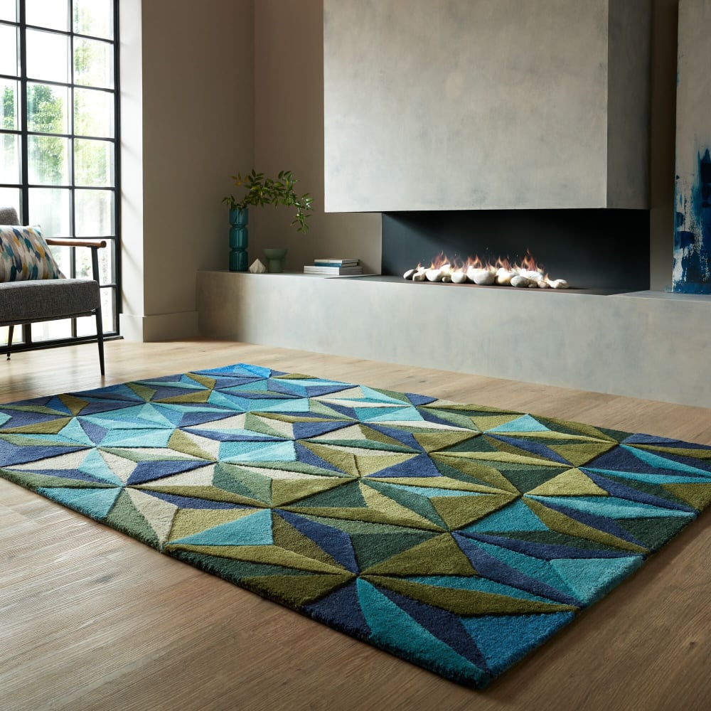 Tapis en laine verte et bleue 120x170cm — vue 3