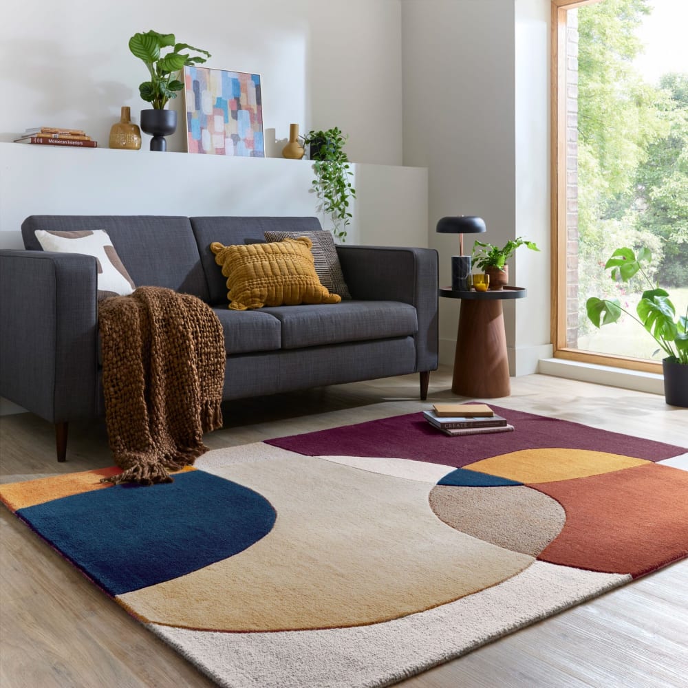 Tapis en laine bordeaux, jaune, beige, bleue et marron 120x170cm — vue 3