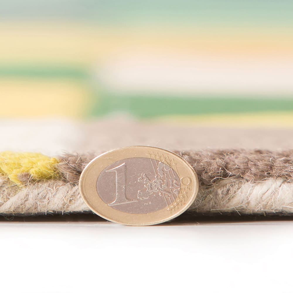 Tapis en laine verte, jaune, grise et beige 200x290cm — vue 4