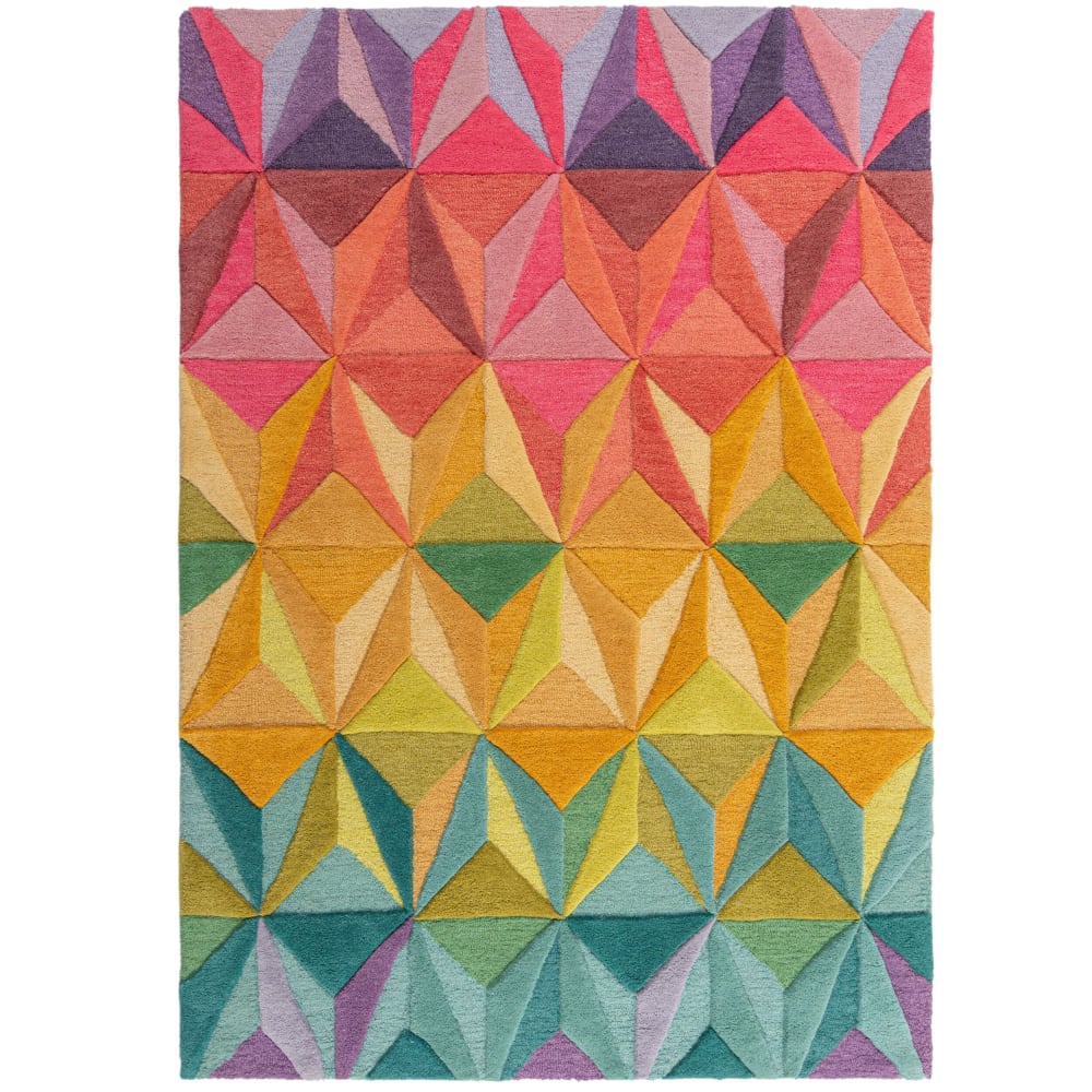 Tapis en laine bleue, violette, jaune, rose et verte 200x290cm