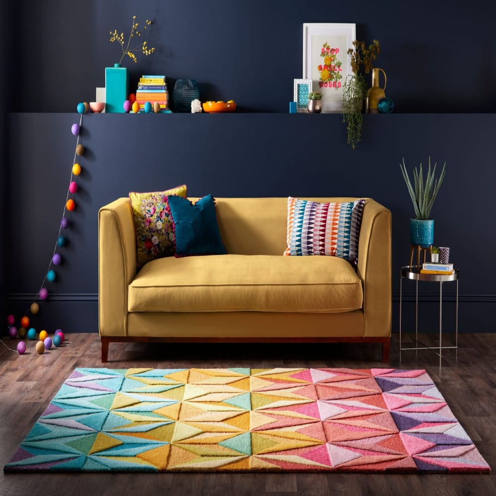 Tapis en laine bleue, violette, jaune, rose et verte 200x290cm — vue 3