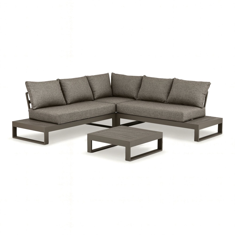 Salon de jardin d'angle 5 places en aluminium et polywood moka