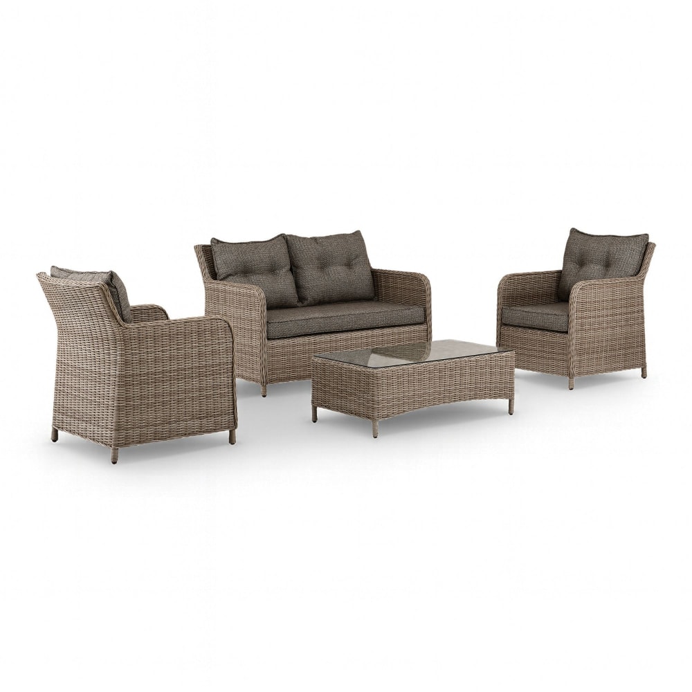 Salon de jardin 4 places en résine tressée et structure aluminium moka