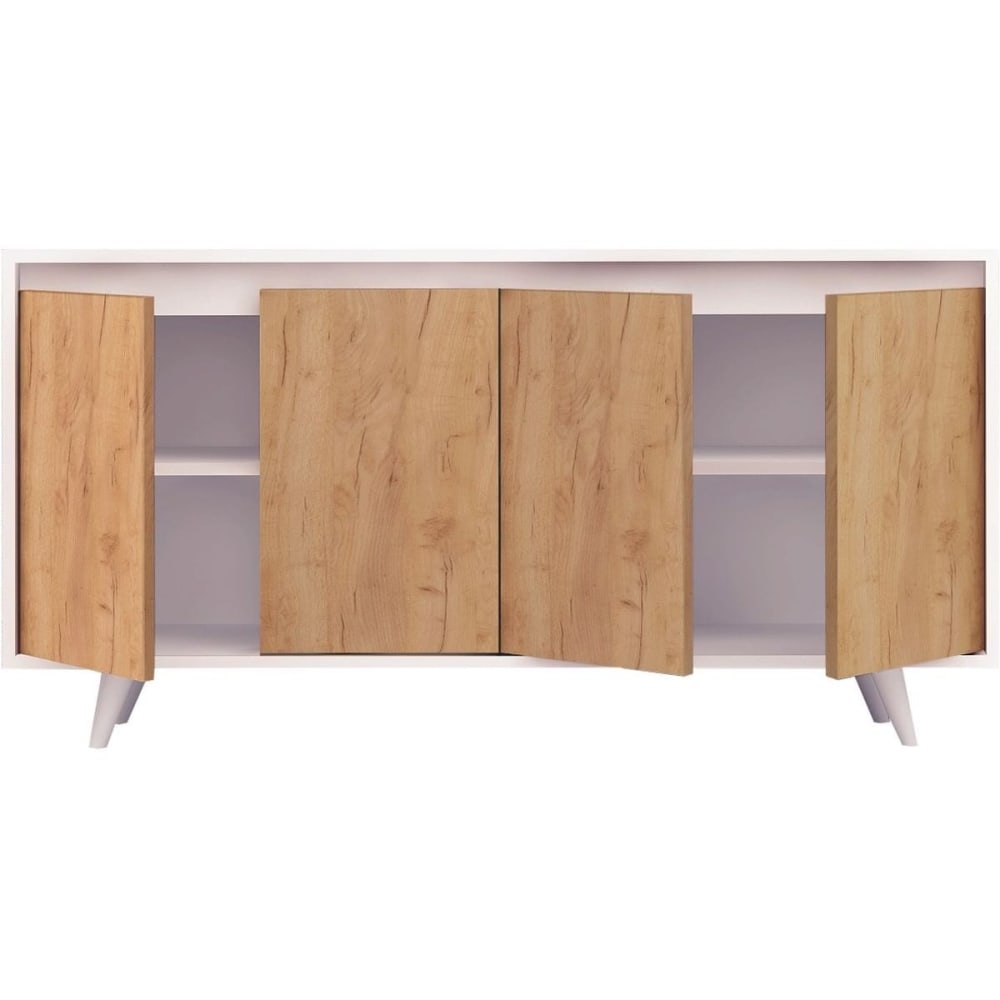 Buffet 4 portes blanc & effet chêne 140 cm