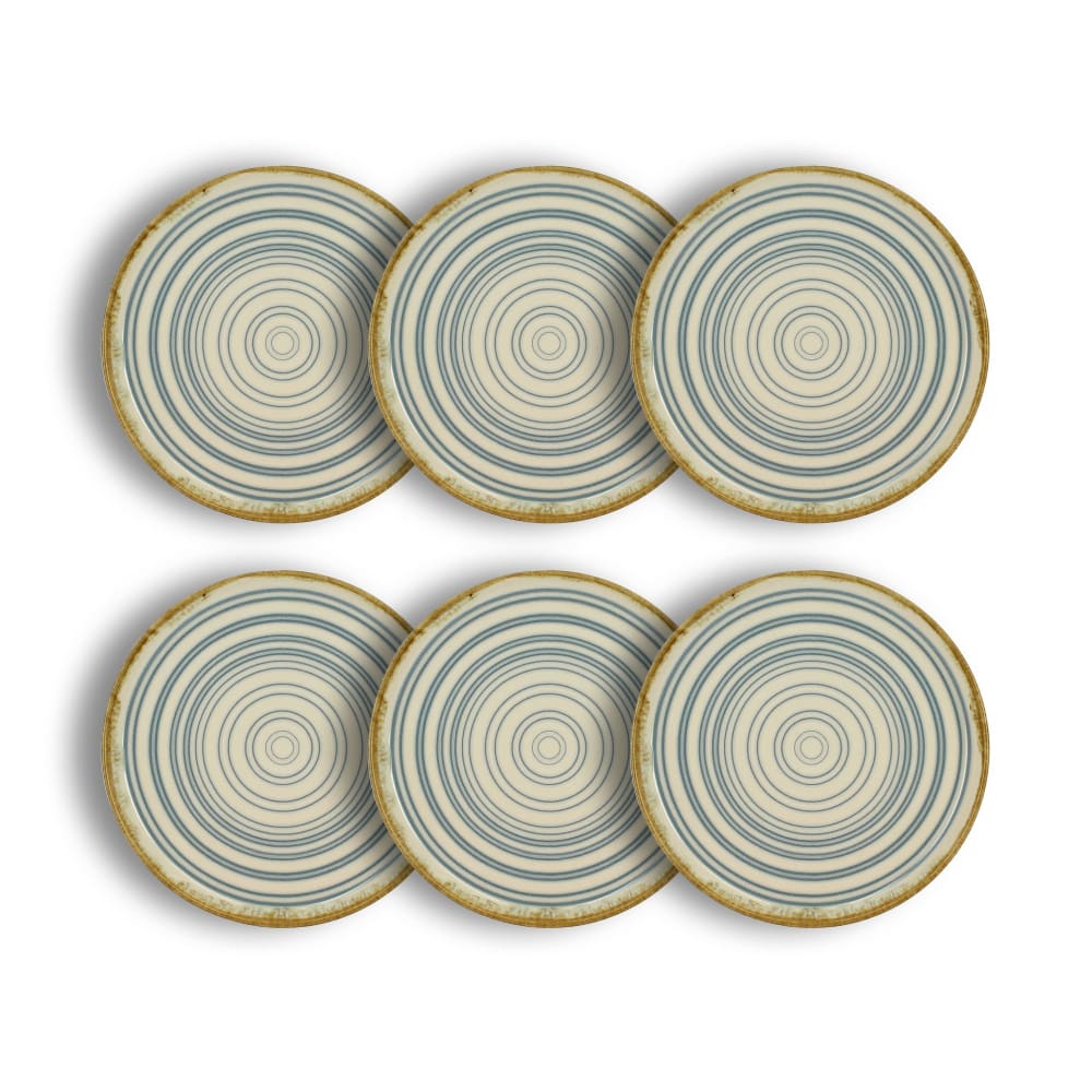 Lot de 6 assiettes à dessert spirale 21cm en faïence bleu et beige Lot de 6 assiettes à dessert spirale 21cm en faïence bleu et beige