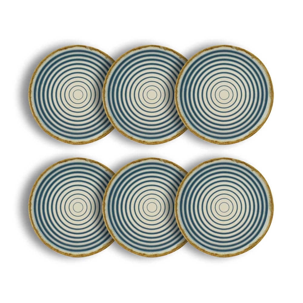 Lot de 6 assiettes plates spirale 27cm en faïence bleu et beige Lot de 6 assiettes plates spirale 27cm en faïence bleu et beige