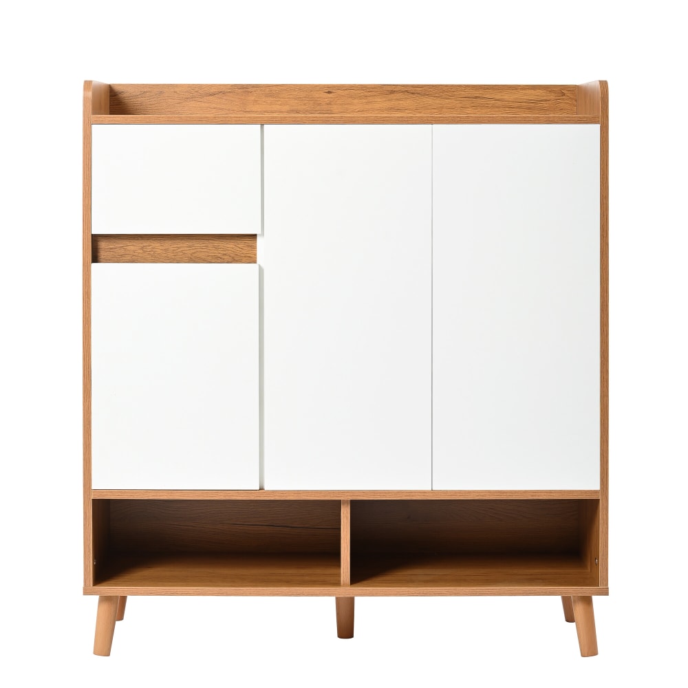 Urban Meuble Schuhschrank aus Naturrohr und Hellem Holz, Weiß Beige Spanplatte