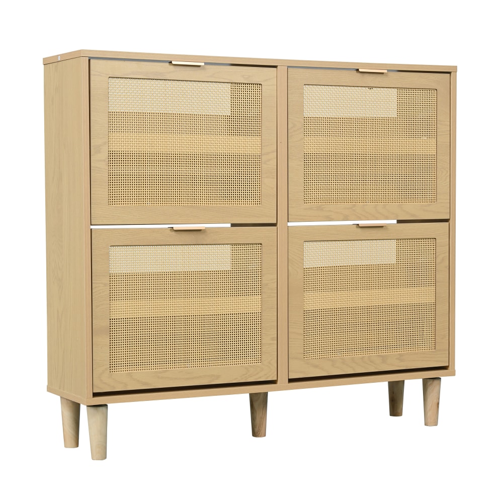 Urban Meuble Schuhschrank aus Naturrohr mit 4 Türen, Beige Beige Spanplatte