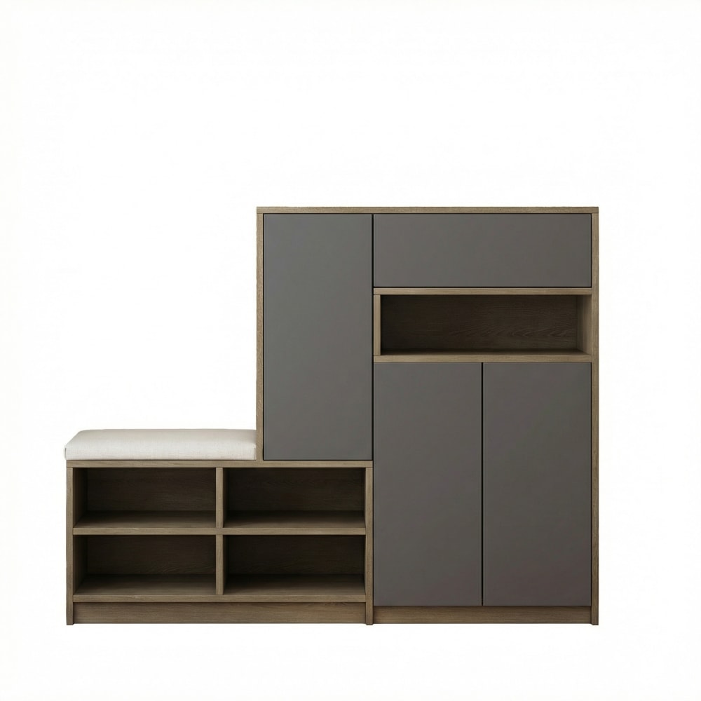 Meuble à chaussures et banc gris multifonction avec étagères