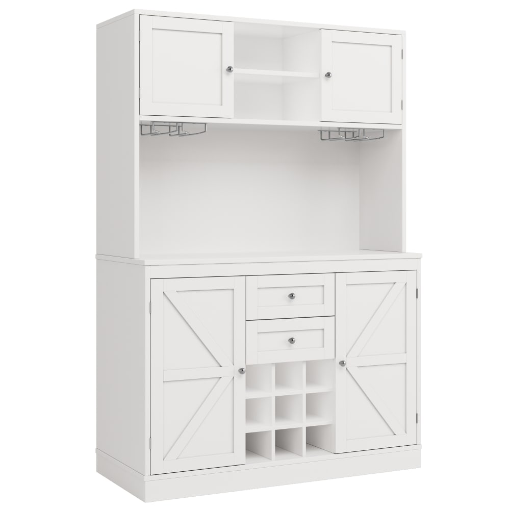 Buffet de cuisine blanc avec range-bouteilles, 4 portes, 2 tiroirs