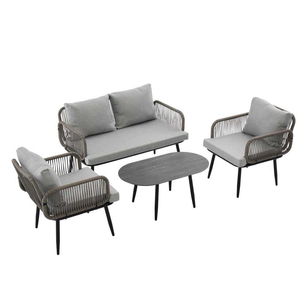 Salon de jardin 4 places en acier gris