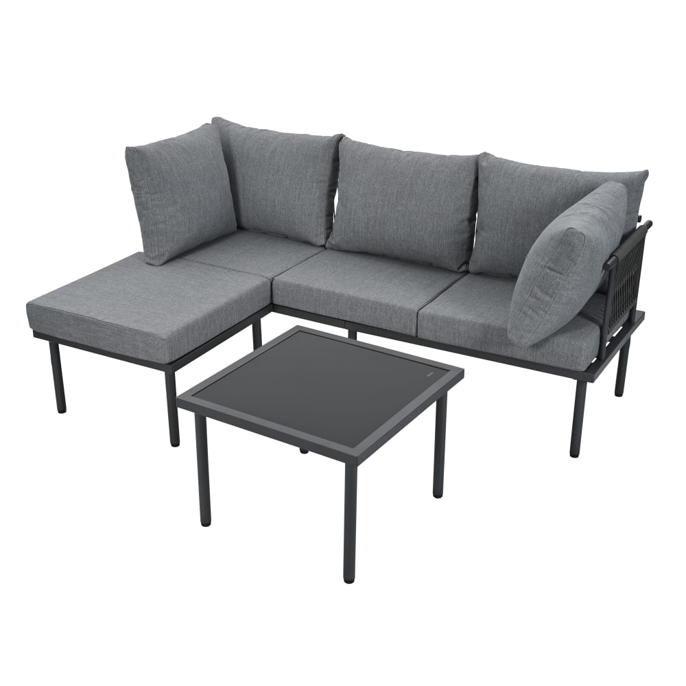 Salon de jardin 4 places en acier gris