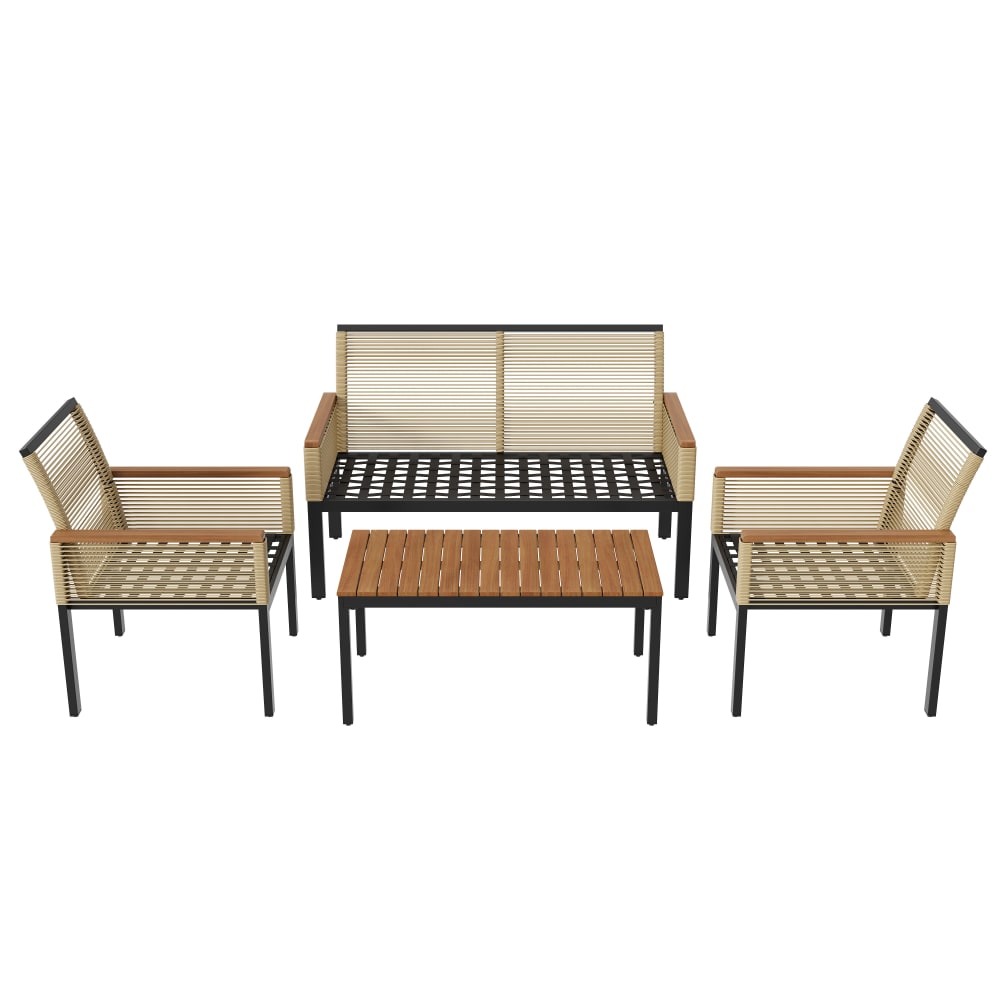 Salon de jardin 4 places en rotin et acier beige