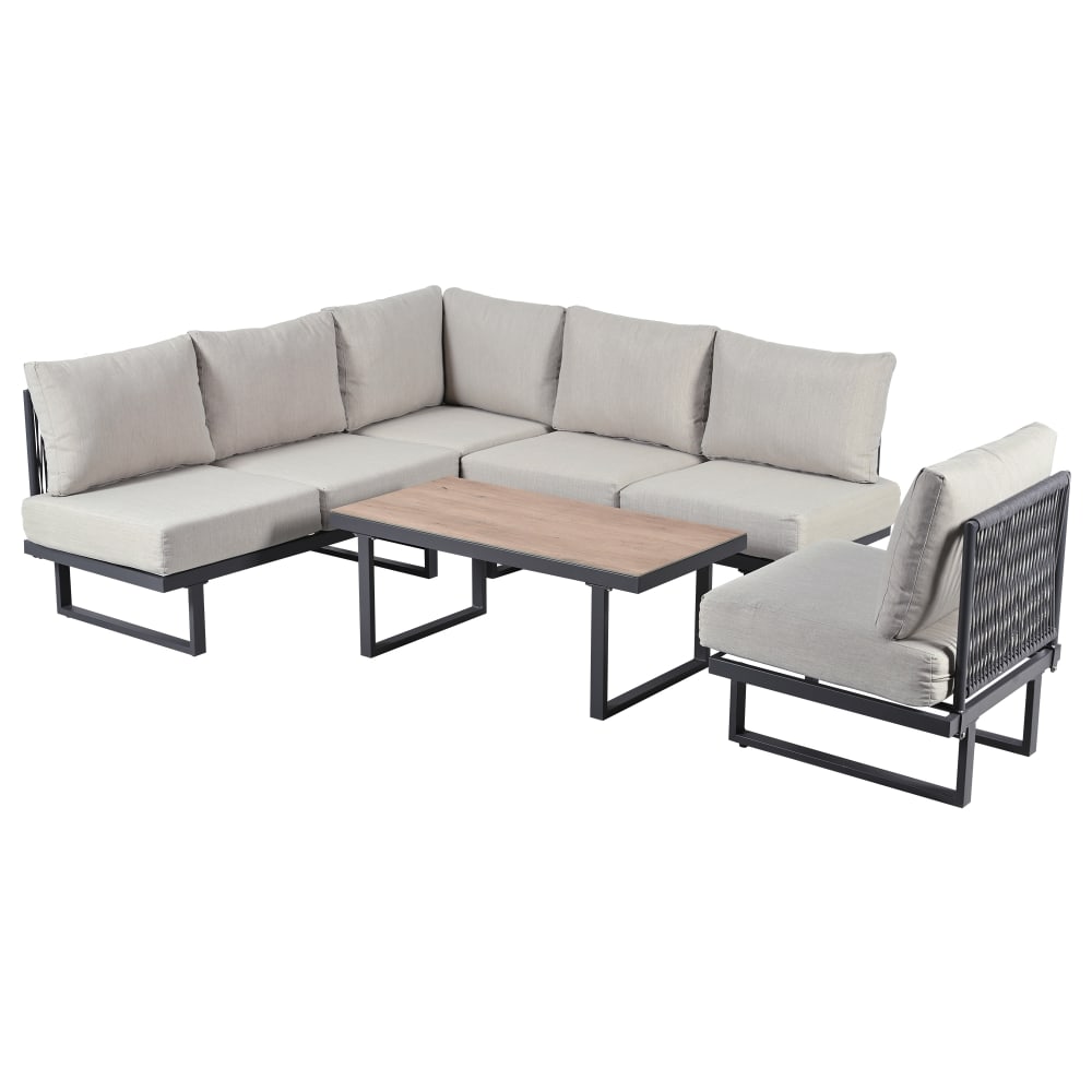 Salon de jardin 6 places en acier gris