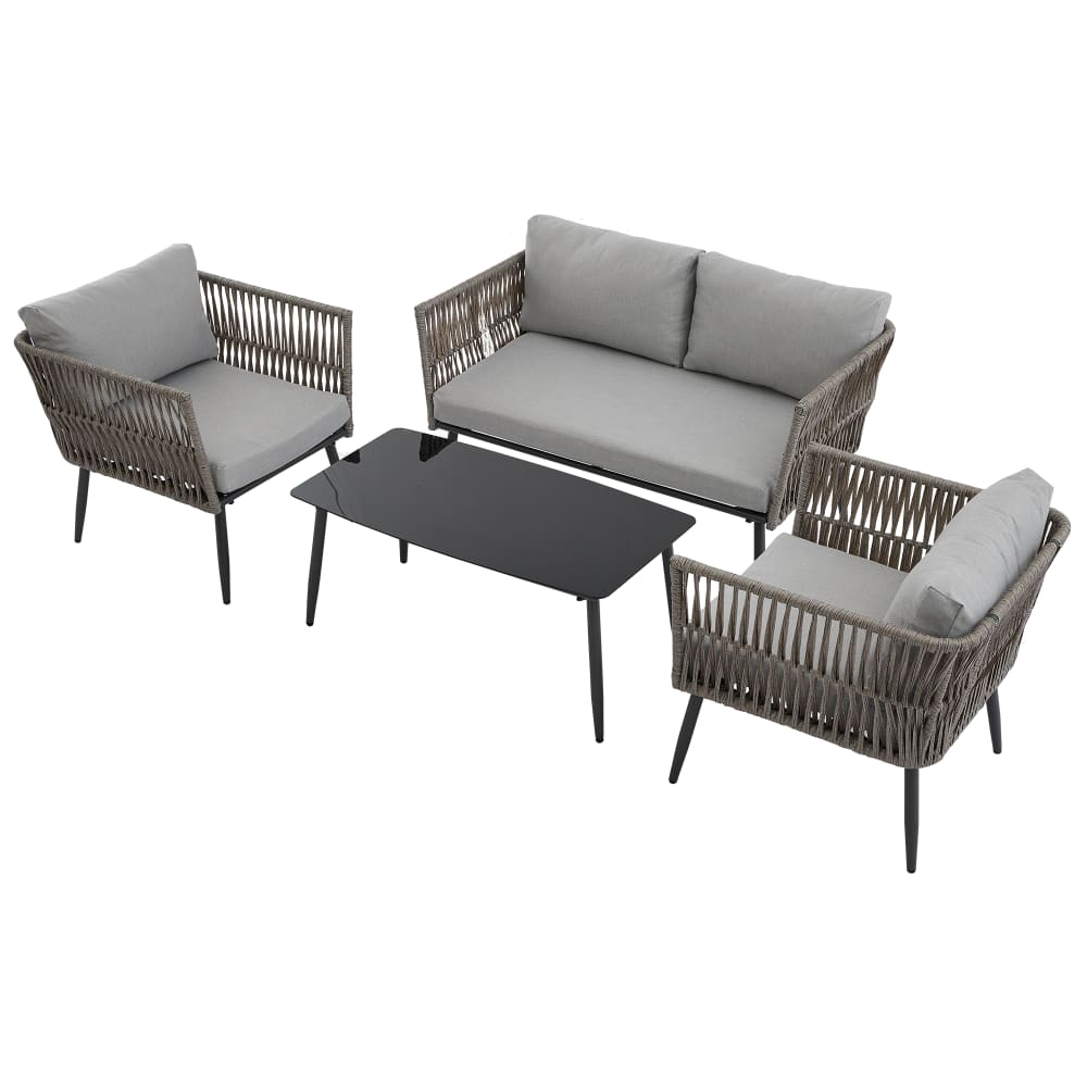 Salon de jardin 4 places en acier gris