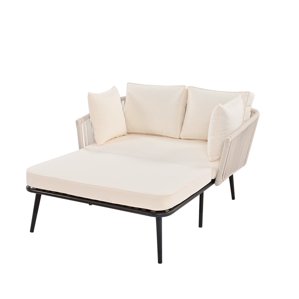 REDOM Sonnenliege aus Stahl Polster handgewebt 120x130x67cm,Beige style modern Beige Pes - Polyester