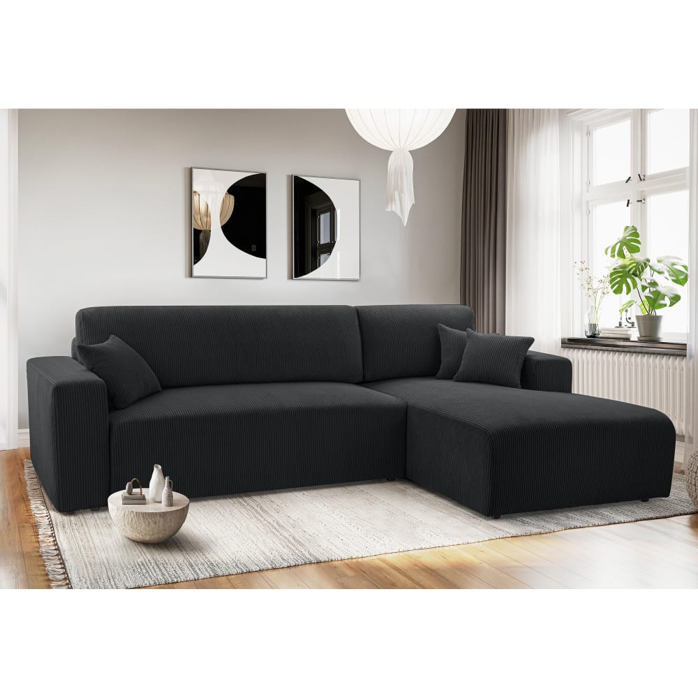 Ecksofa mit Schlaffunktion - Rechts aus Cord in Dunkelgrau - 279
