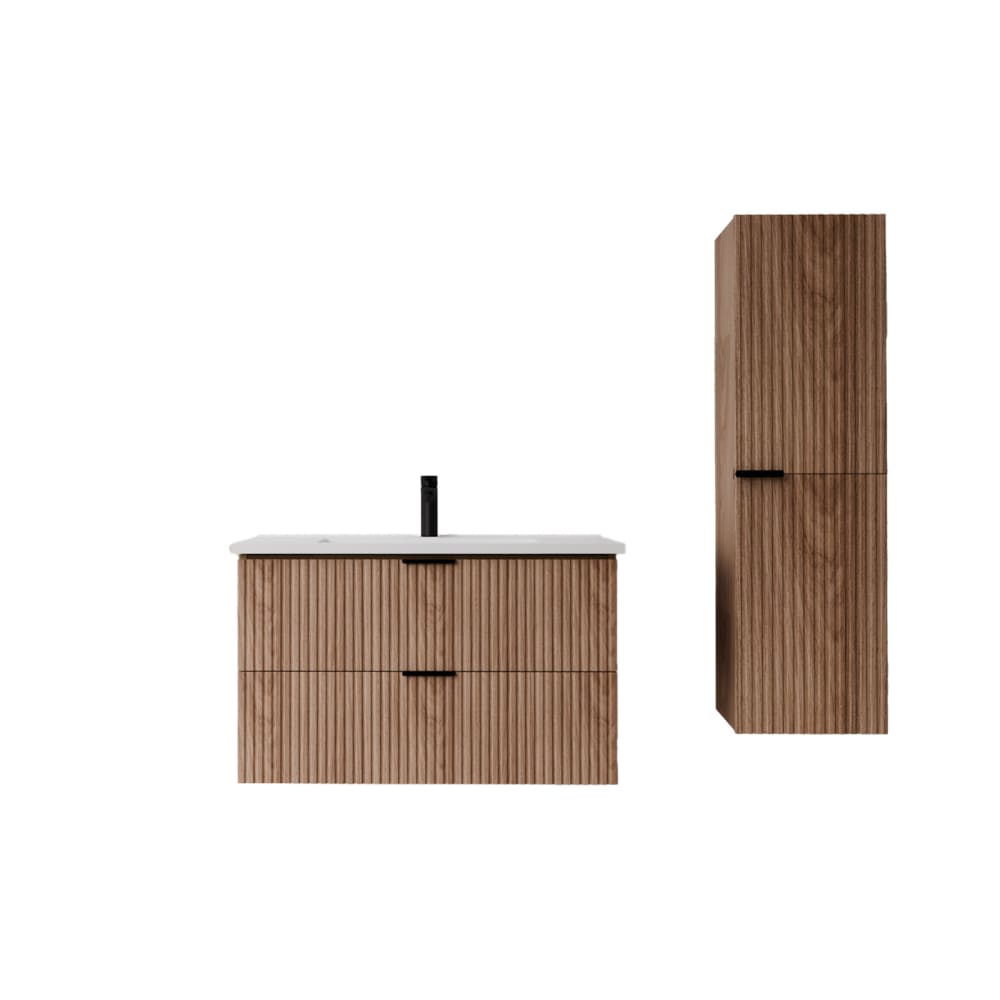 Meuble de salle de bains effet bois marron avec miroir 46x81x48cm