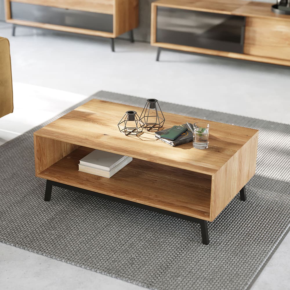 Couchtisch mit Ablagefläche aus Massivholz 101x60x41cm, eiche