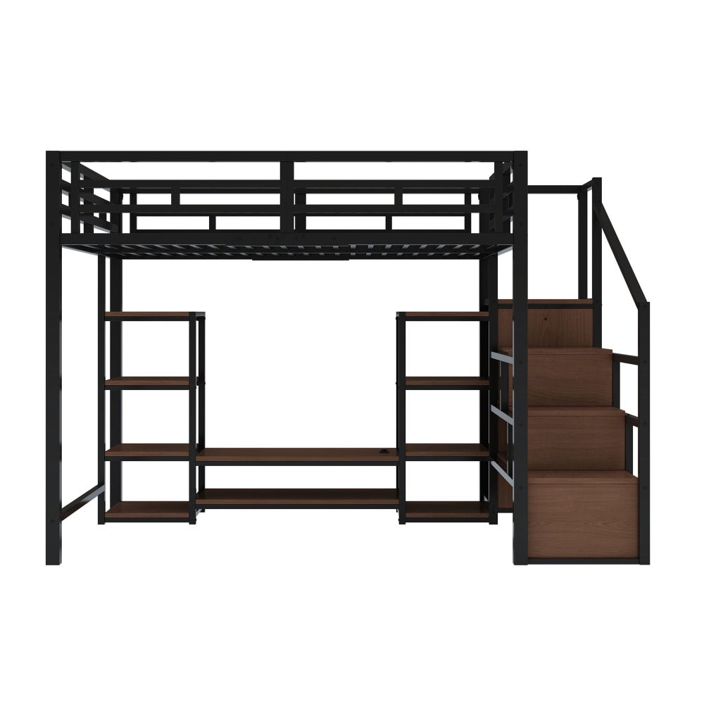 Lit mezzanine en métal noir avec rangements et prise 140 x 200 cm