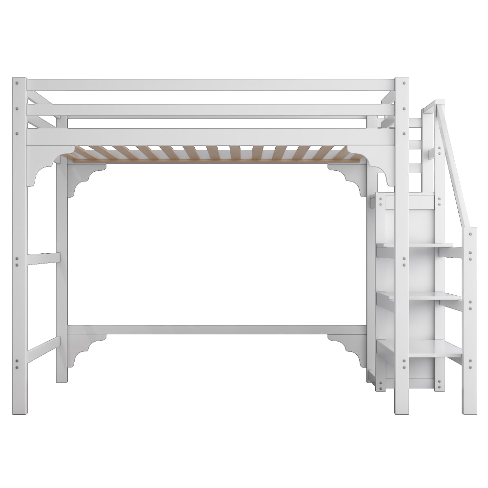 Lit mezzanine en pin blanc avec rangement et échelle 140 x 200 cm